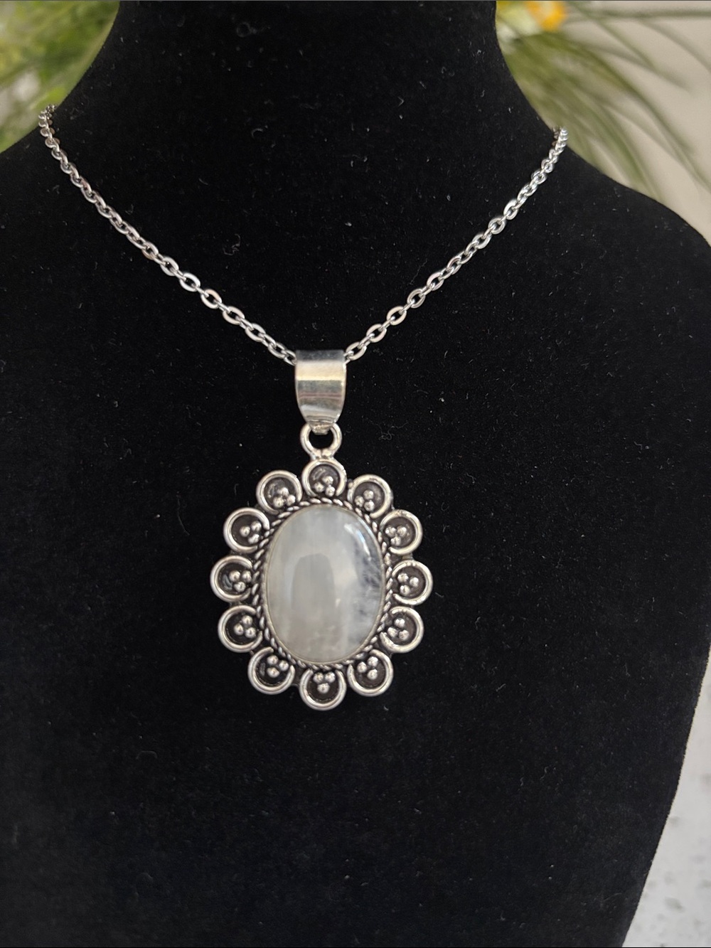 Sterling Silver Rainbow Moonstone Gemstone Pendant Necklace